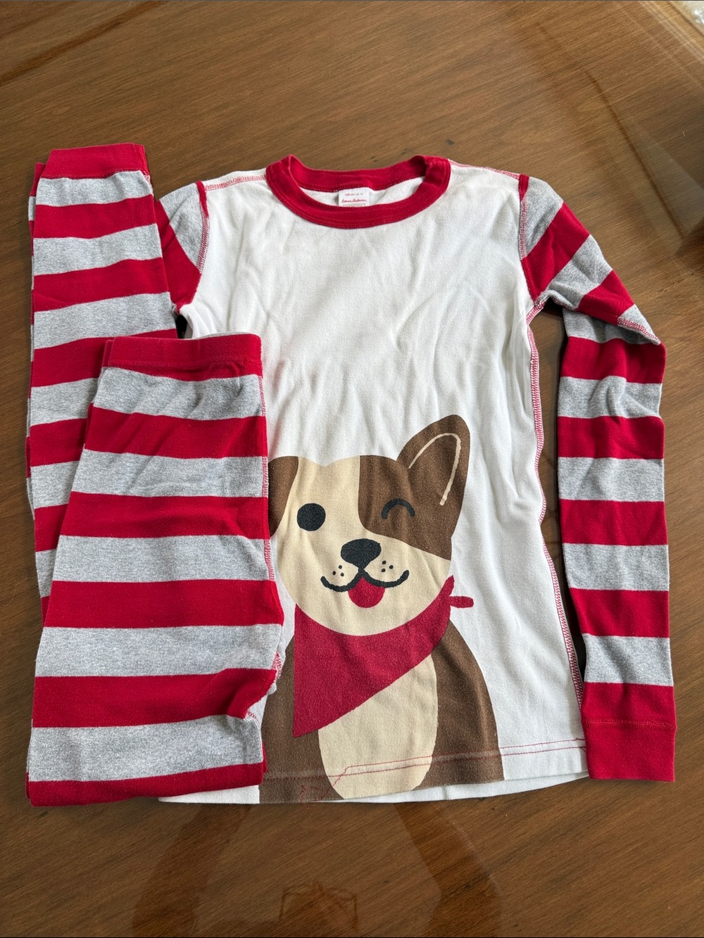 Kids Red & Gray Striped Dog Pajama Set